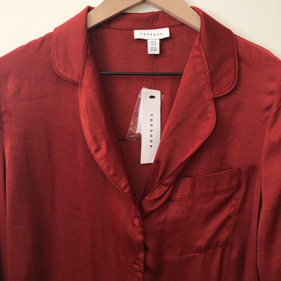 Topshop Satin PJ Style Shirt Rust Size 10 NWT - Picture 3 of 6